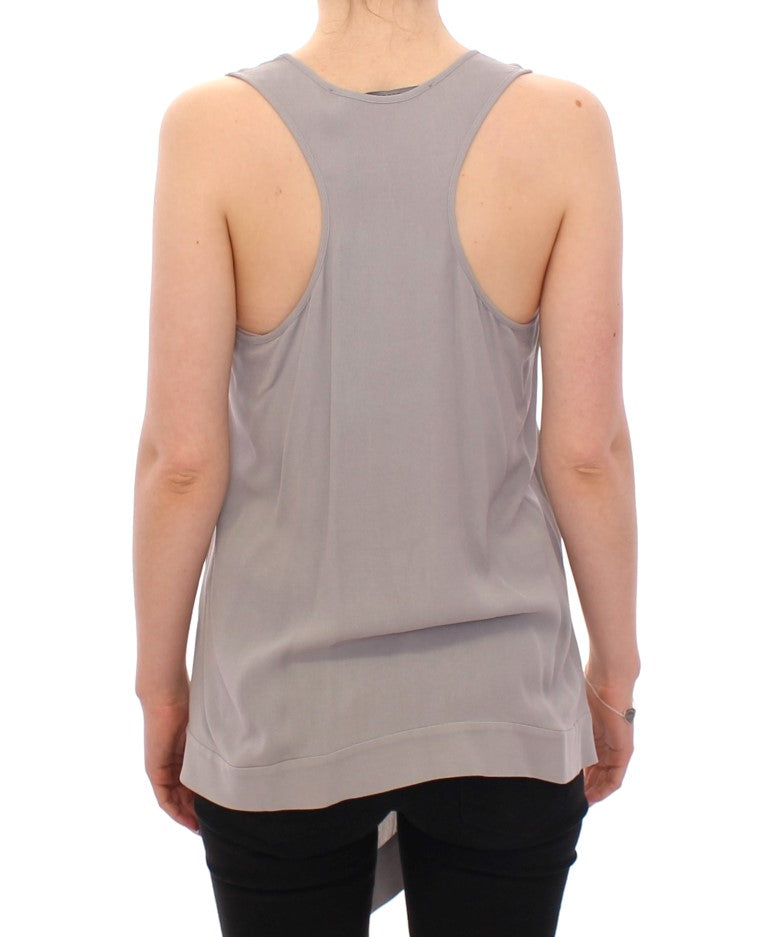 Comeforbreakfast Gray Viscose Loose Fit Tank Top – Logo Detail, 100% Viscose