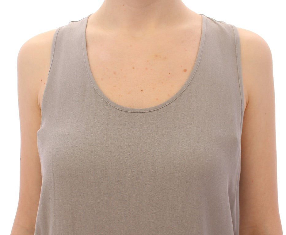 Comeforbreakfast Gray Viscose Loose Fit Tank Top – Logo Detail, 100% Viscose