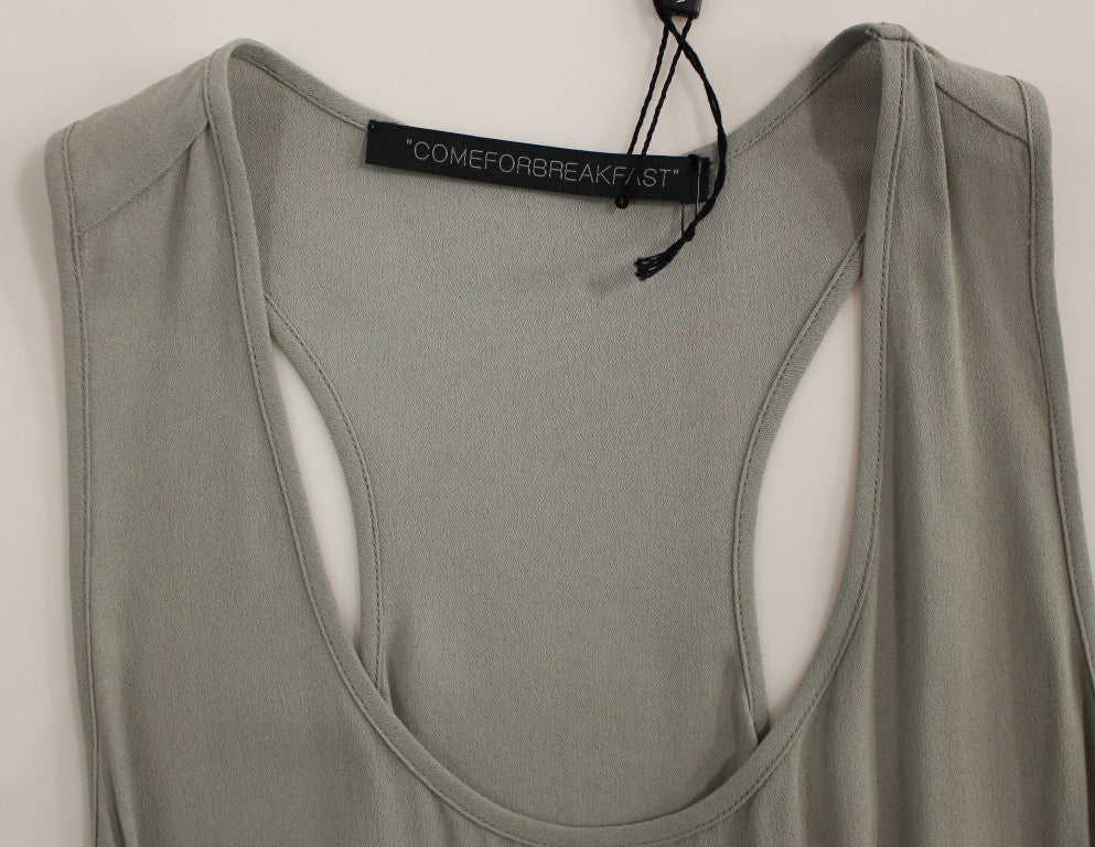 Comeforbreakfast Gray Viscose Loose Fit Tank Top – Logo Detail, 100% Viscose