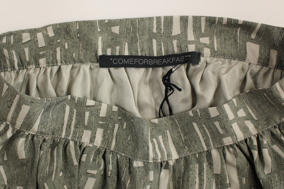 Comeforbreakfast Gray Mini Pleated A-Line Skirt – Back Zip, Logo Detail, 100% Cotton, Made in Italy