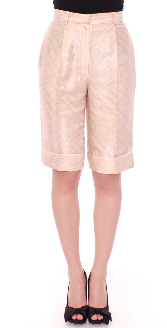 Zeyneptosun Women's Beige Brocade Above-Knee Shorts – Structured, Made in Turkey
