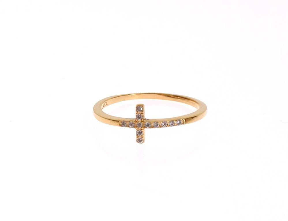 Nialaya Women's Gold 18K Plated 925 Silver CZ Crystal Ring – Logo Detail, Handmade in Hollywood