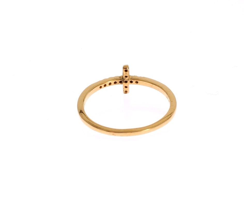 Nialaya Women's Gold 18K Plated 925 Silver CZ Crystal Ring – Logo Detail, Handmade in Hollywood