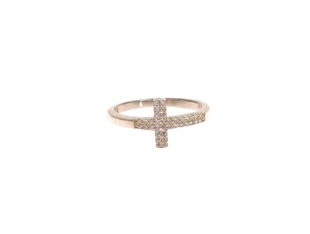 Nialaya Women's Silver 925 Sterling Silver CZ Cross Ring – Logo Detail, Handmade in Hollywood