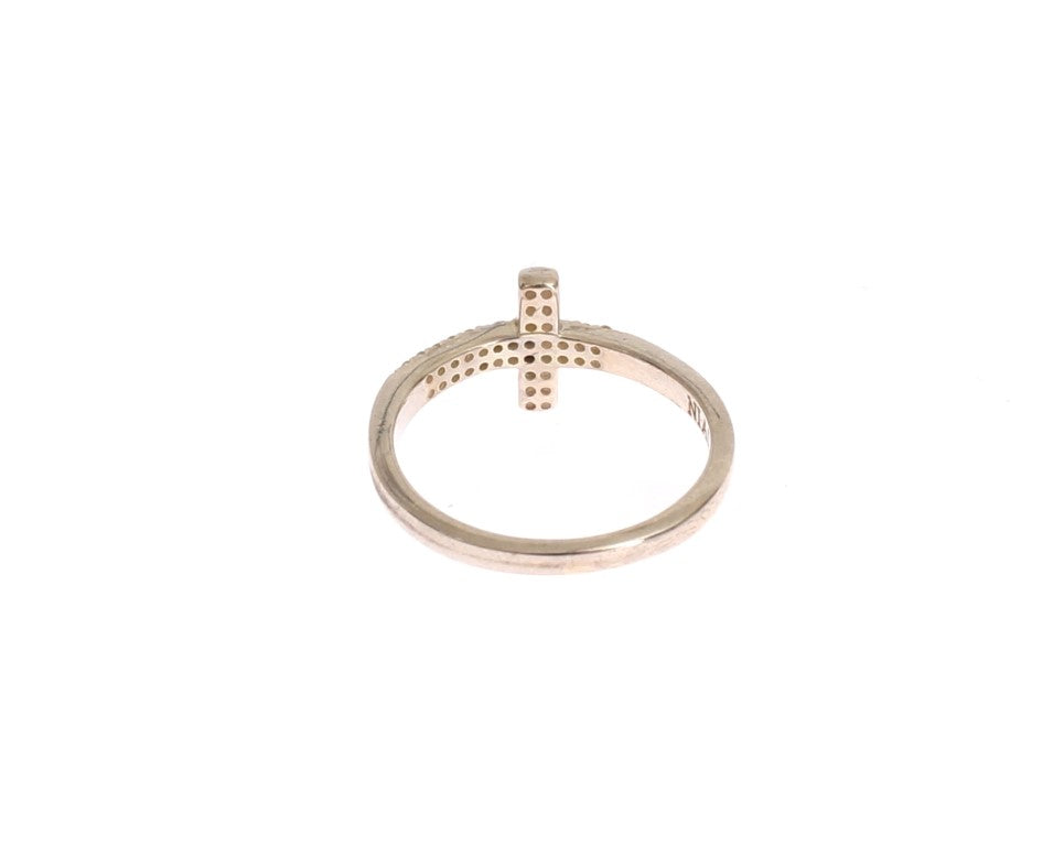Nialaya Women's Silver 925 Sterling Silver CZ Cross Ring – Logo Detail, Handmade in Hollywood