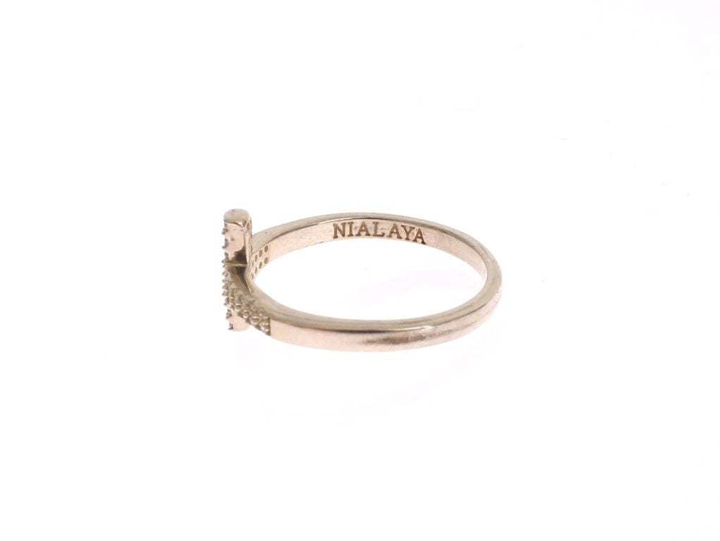 Nialaya Women's Silver 925 Sterling Silver CZ Cross Ring – Logo Detail, Handmade in Hollywood