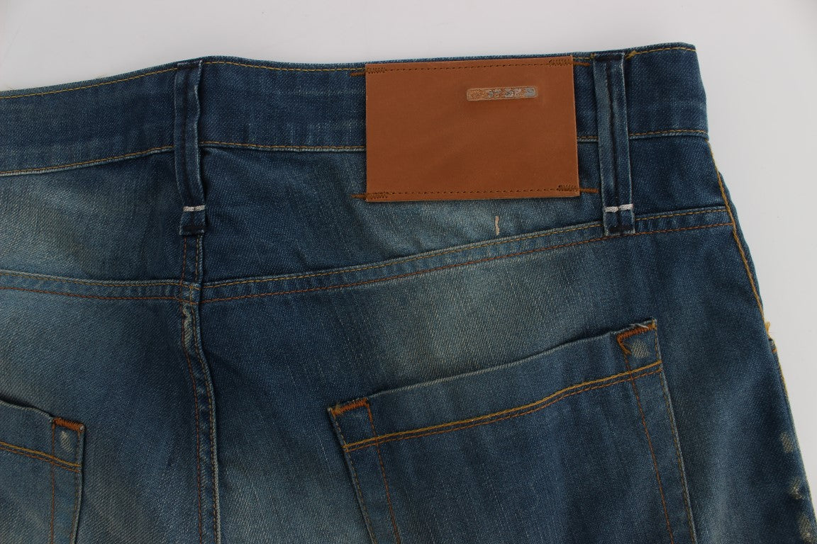 Acht Blue Wash Denim Cotton Stretch Baggy Fit Jeans