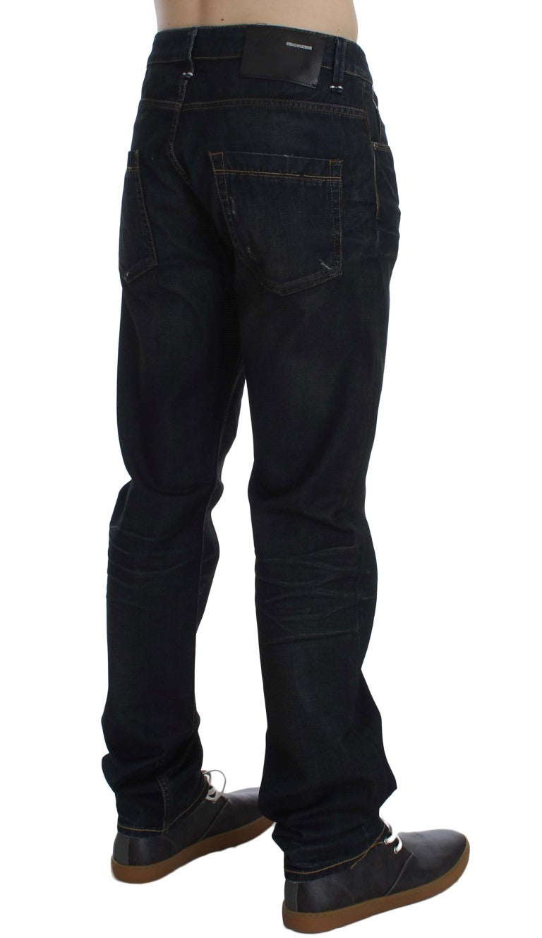 Acht Blue Wash Cotton Denim Straight Fit Jeans
