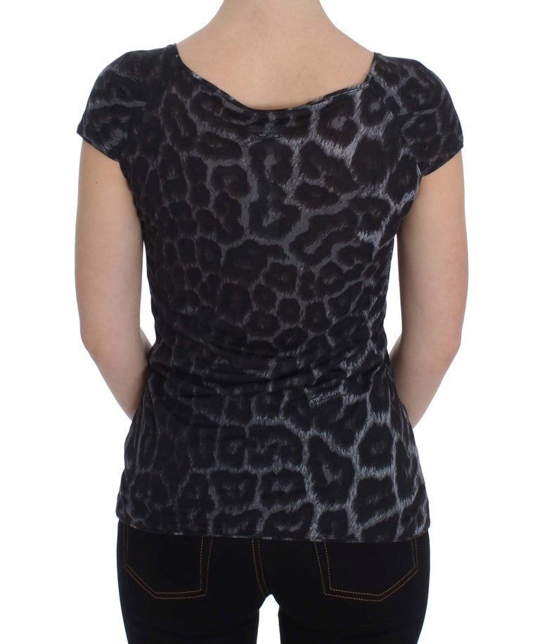 Cavalli Gray Leopard Modal T-Shirt Blouse Top