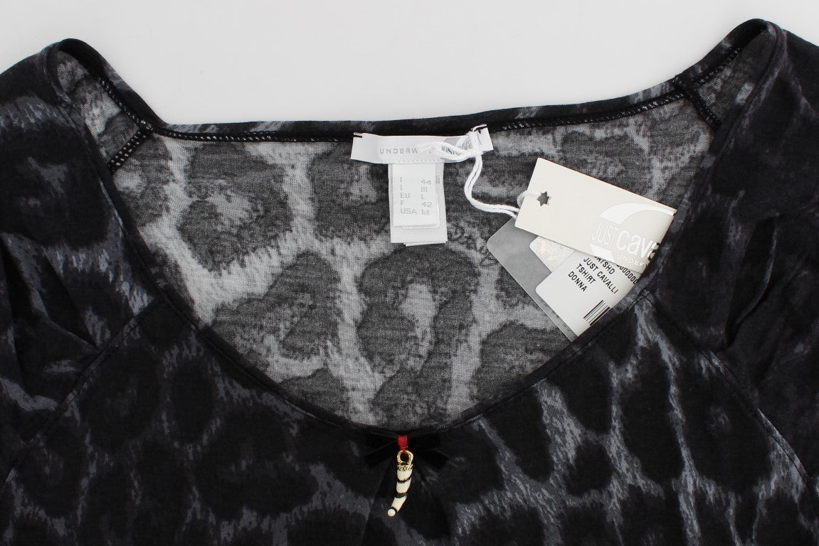 Cavalli Gray Leopard Modal T-Shirt Blouse Top