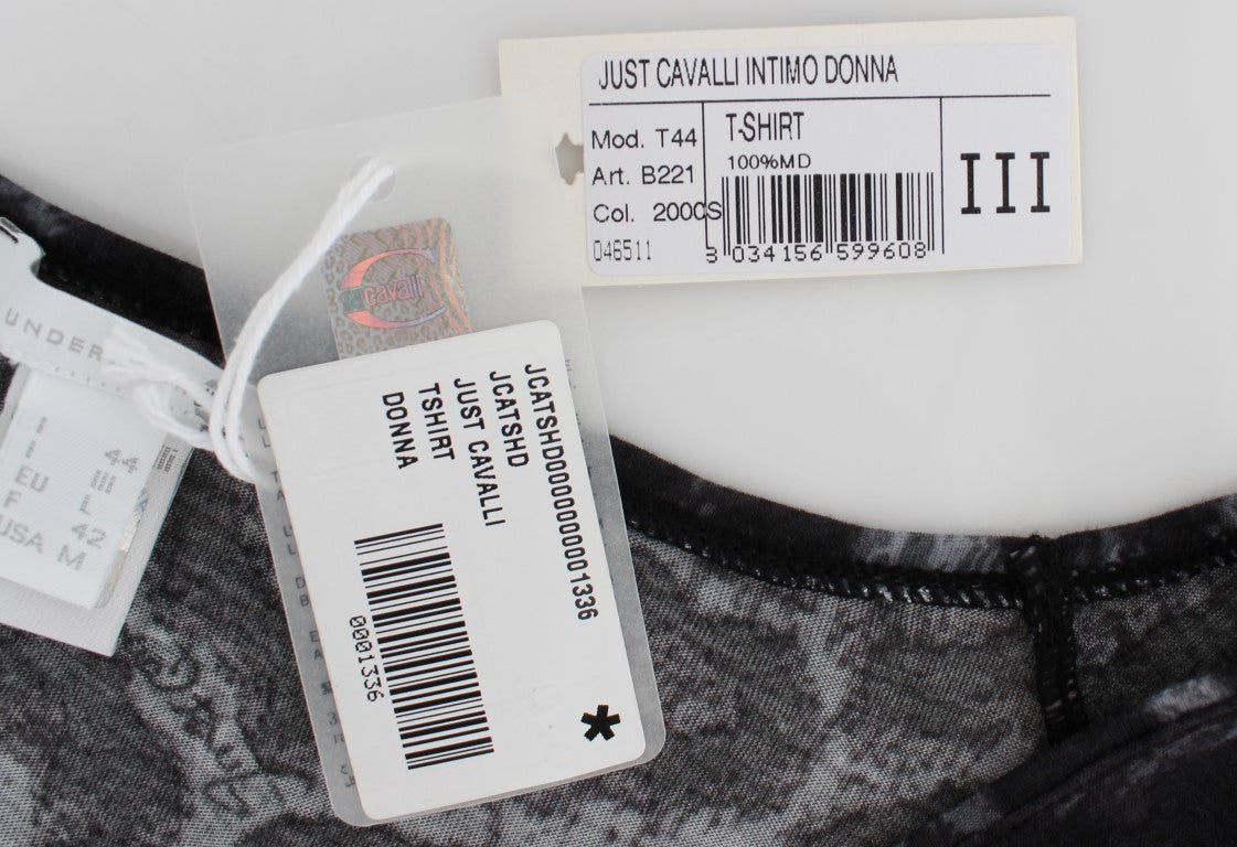 Cavalli Gray Leopard Modal T-Shirt Blouse Top