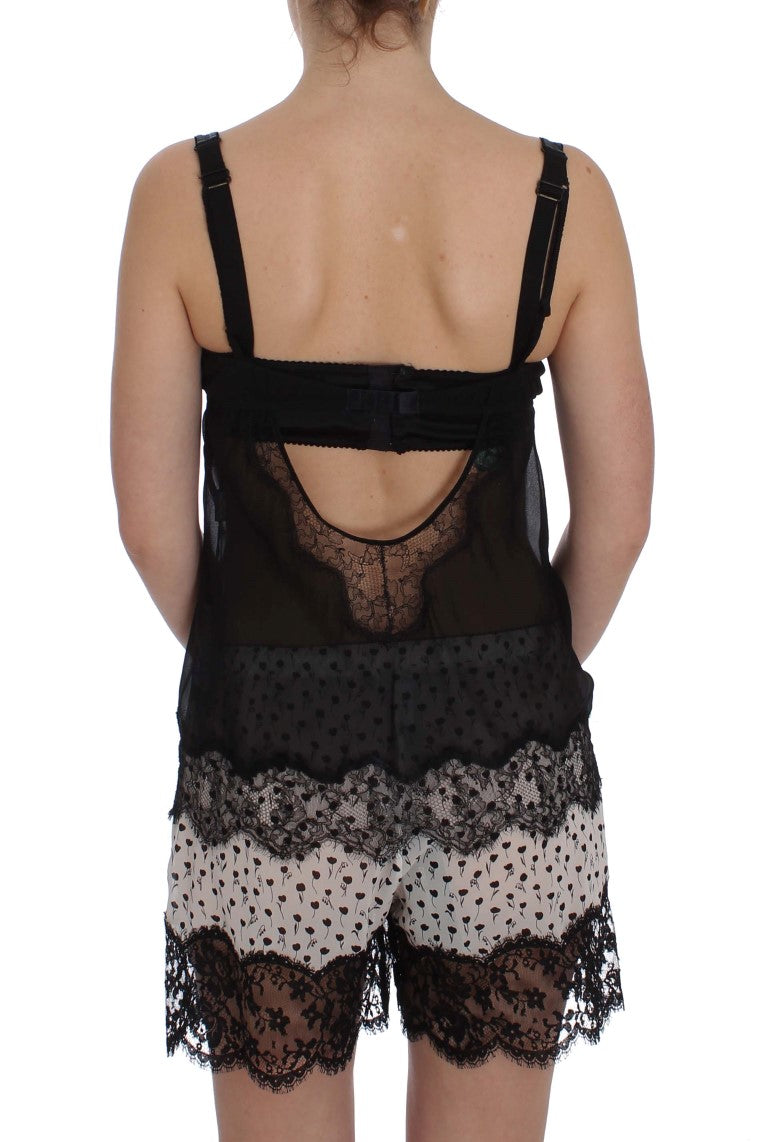 Dolce & Gabbana Black Silk Floral Lace Lingerie Top