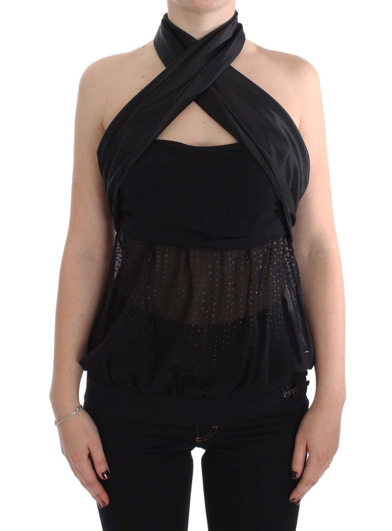 Exte Black Neck Wrap Top Blouse
