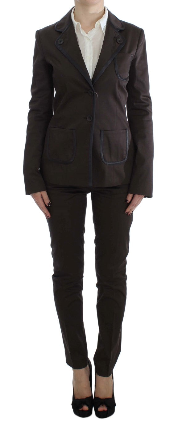 Exte Brown Stretch Two Button Suit