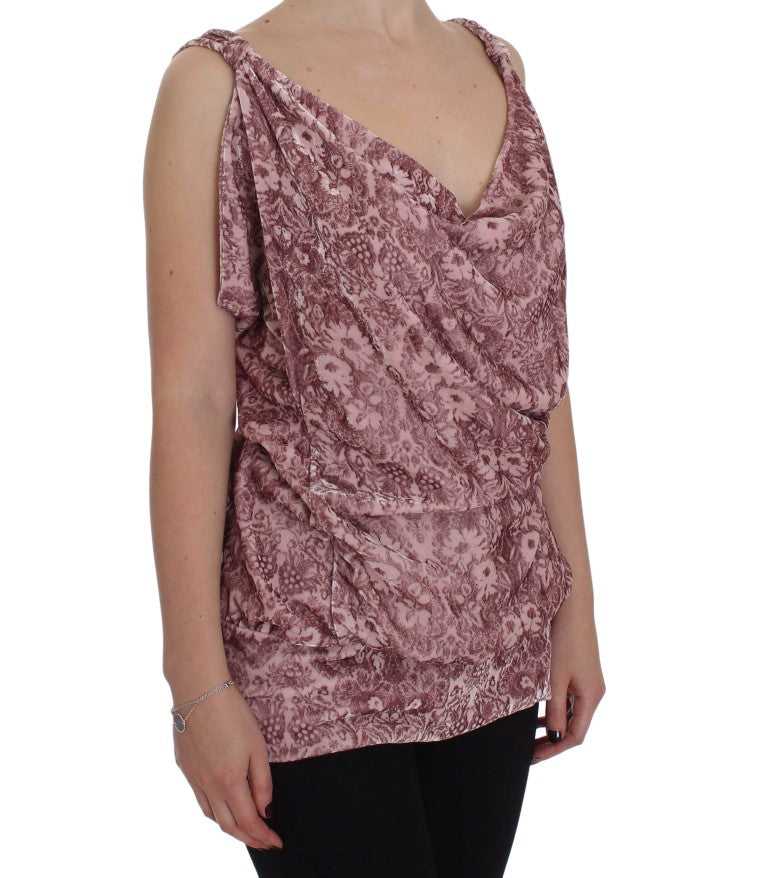Exte Pink Floral Print Viscose Silk Blouse Top