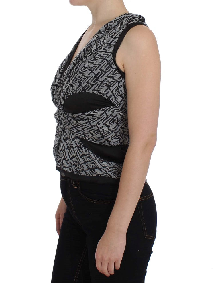 Karl Lagerfeld Women's Gray & Black Silk Blouse Top – Signature Design, Luxury Ready-to-Wear