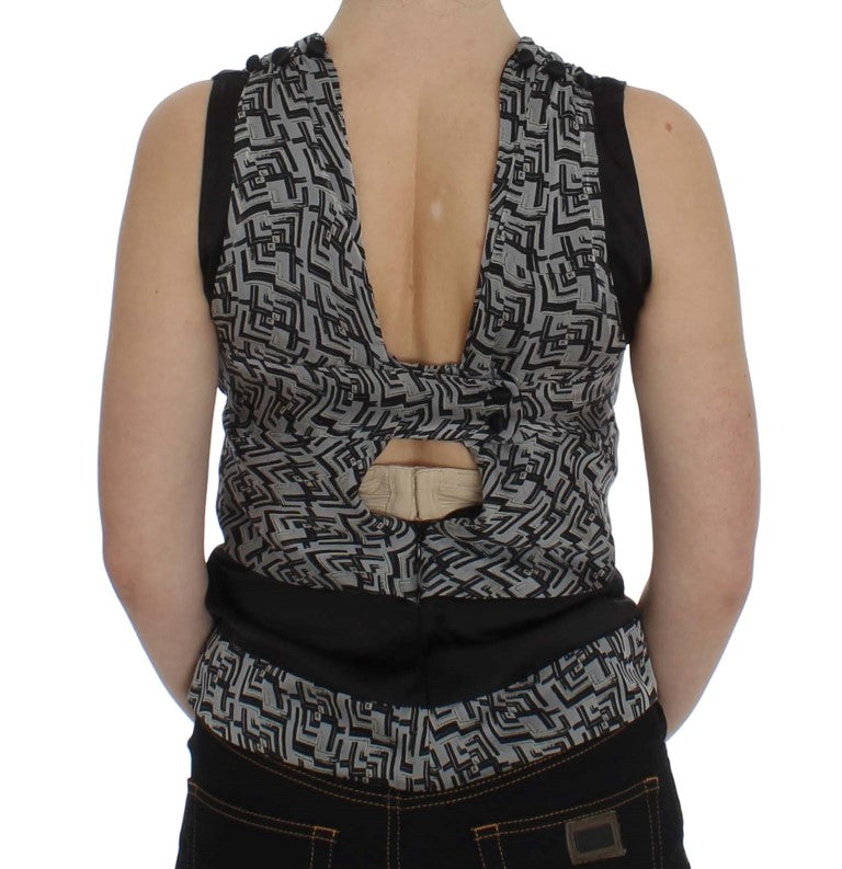 Karl Lagerfeld Women's Gray & Black Silk Blouse Top – Signature Design, Luxury Ready-to-Wear