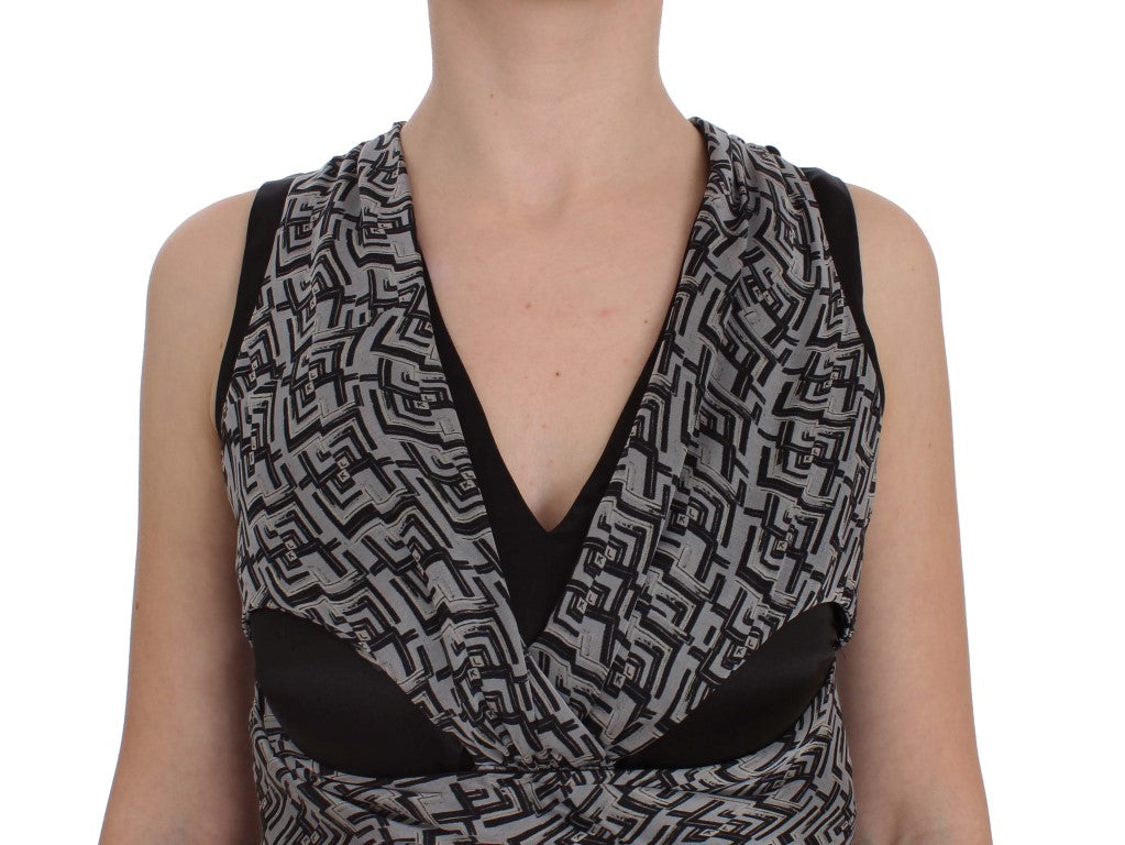 Karl Lagerfeld Women's Gray & Black Silk Blouse Top – Signature Design, Luxury Ready-to-Wear