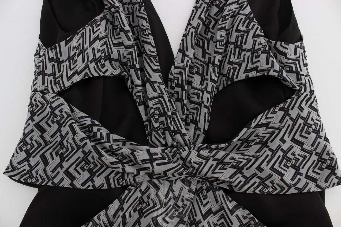 Karl Lagerfeld Women's Gray & Black Silk Blouse Top – Signature Design, Luxury Ready-to-Wear