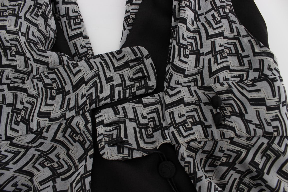 Karl Lagerfeld Women's Gray & Black Silk Blouse Top – Signature Design, Luxury Ready-to-Wear