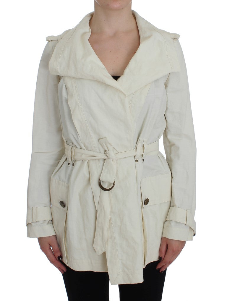 PLEIN SUD JEANIUS Women's White Wrap Trench Coat Jacket – Waist Belt, Logo Detail
