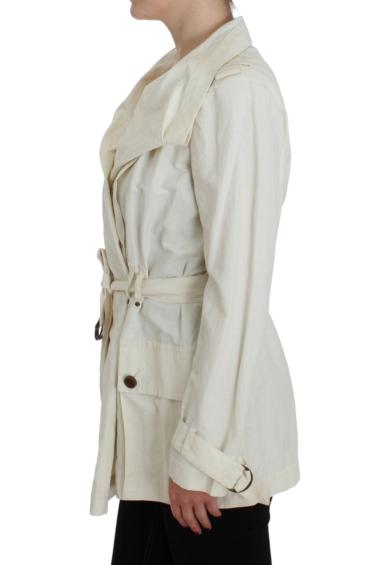 PLEIN SUD JEANIUS Women's White Wrap Trench Coat Jacket – Waist Belt, Logo Detail