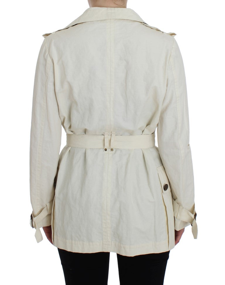 PLEIN SUD JEANIUS Women's White Wrap Trench Coat Jacket – Waist Belt, Logo Detail