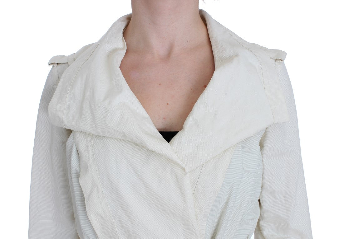 PLEIN SUD JEANIUS Women's White Wrap Trench Coat Jacket – Waist Belt, Logo Detail