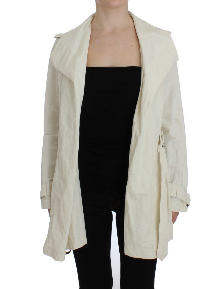 PLEIN SUD JEANIUS Women's White Wrap Trench Coat Jacket – Waist Belt, Logo Detail
