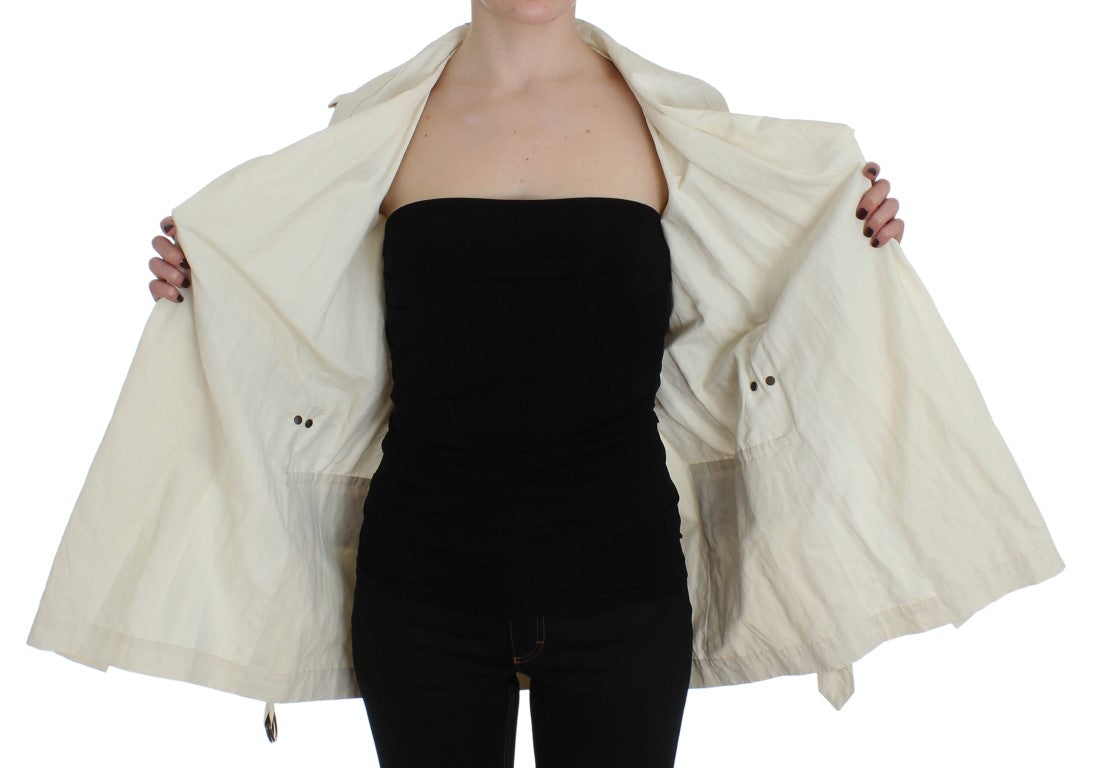 PLEIN SUD JEANIUS Women's White Wrap Trench Coat Jacket – Waist Belt, Logo Detail