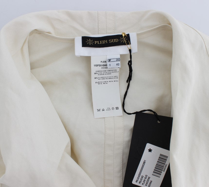 PLEIN SUD JEANIUS Women's White Wrap Trench Coat Jacket – Waist Belt, Logo Detail