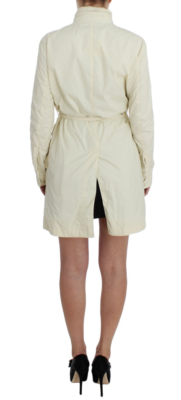 P.A.R.O.S.H. Women's Beige Weatherproof Trench Jacket Coat – Full Zip & Button, Waist Belt, 100% Nylon