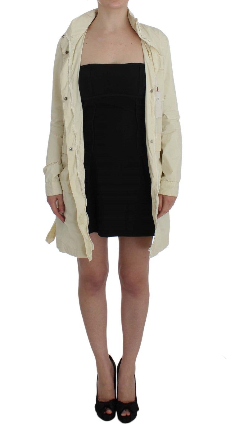 P.A.R.O.S.H. Women's Beige Weatherproof Trench Jacket Coat – Full Zip & Button, Waist Belt, 100% Nylon