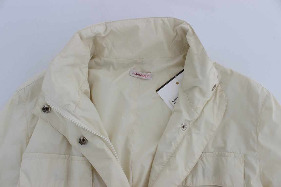 P.A.R.O.S.H. Women's Beige Weatherproof Trench Jacket Coat – Full Zip & Button, Waist Belt, 100% Nylon