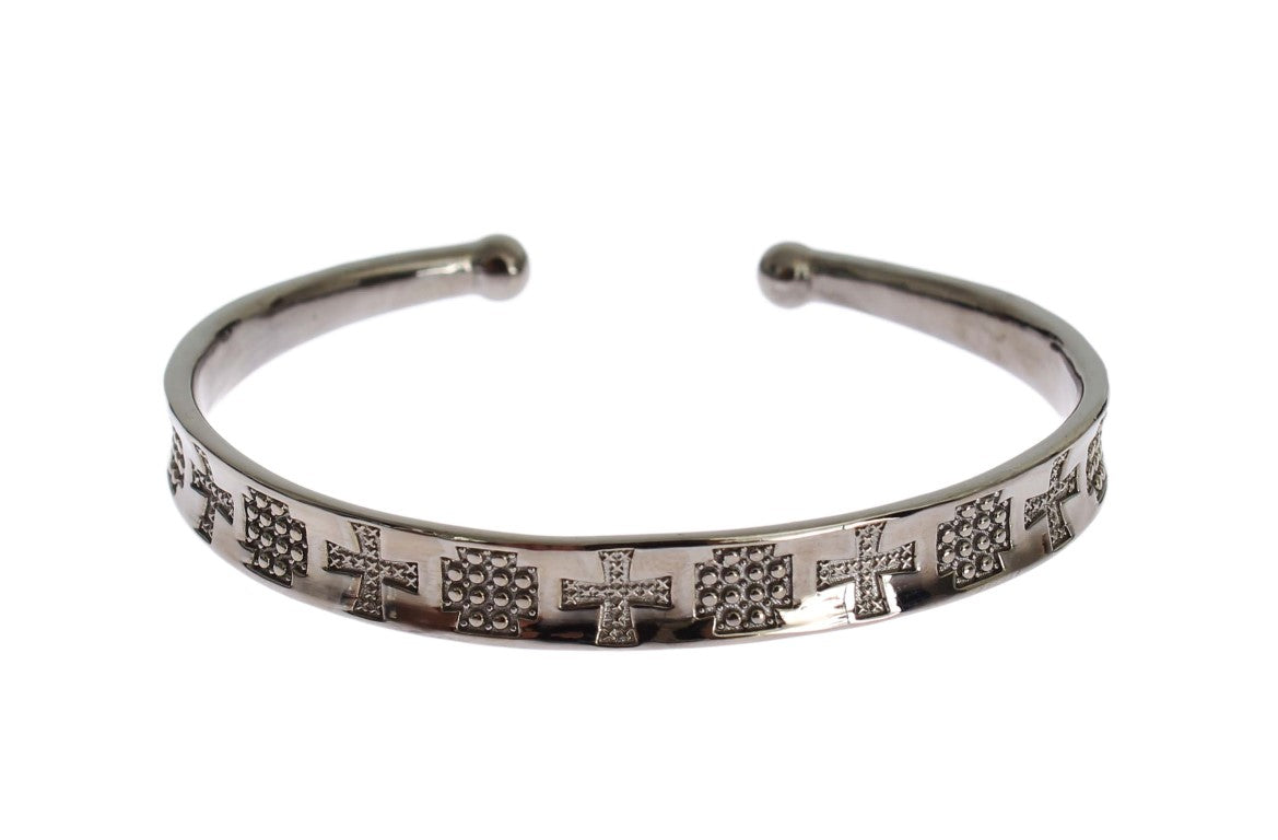 Nialaya Women's Gray Rhodium 925 Sterling Silver Bangle – Logo Detail, Handmade in Hollywood