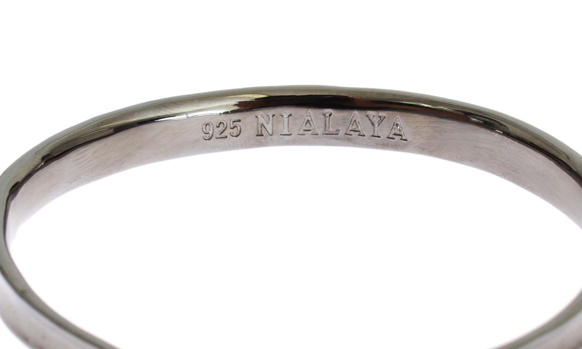 Nialaya Women's Gray Rhodium 925 Sterling Silver Bangle – Logo Detail, Handmade in Hollywood