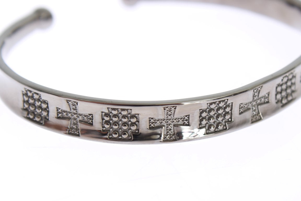 Nialaya Women's Gray Rhodium 925 Sterling Silver Bangle – Logo Detail, Handmade in Hollywood