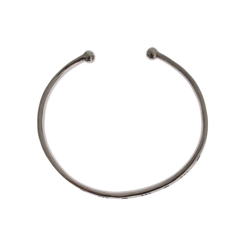 Nialaya Women's Gray Rhodium 925 Sterling Silver Bangle – Logo Detail, Handmade in Hollywood