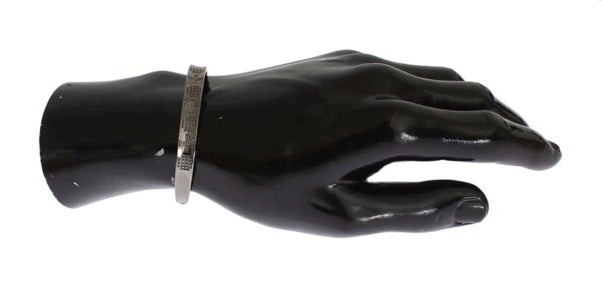 Nialaya Women's Gray Rhodium 925 Sterling Silver Bangle – Logo Detail, Handmade in Hollywood