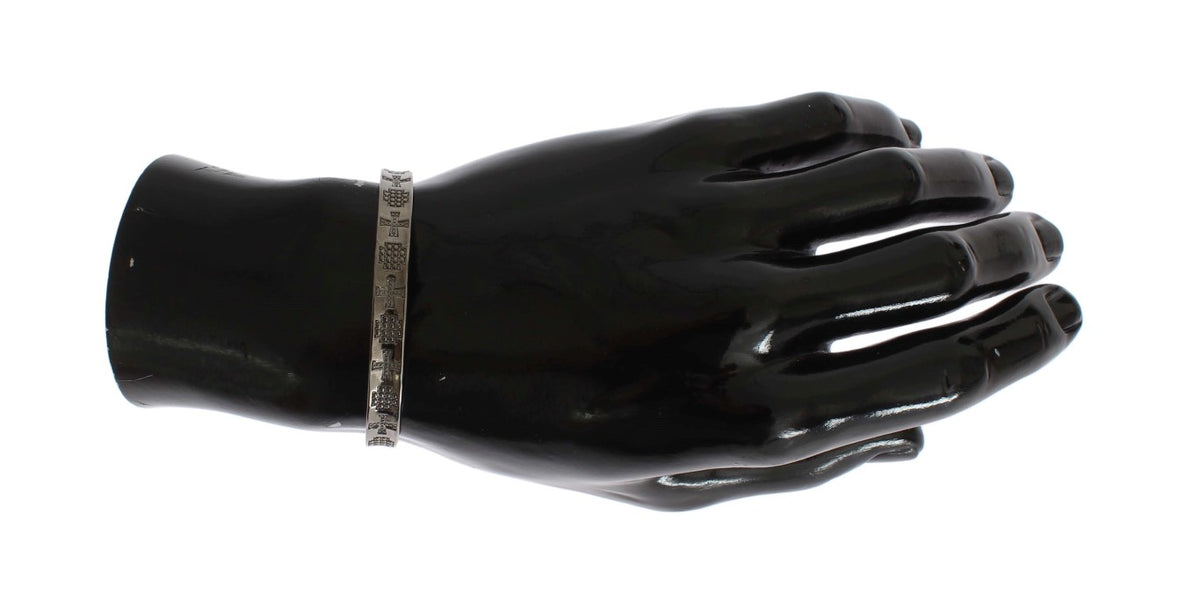 Nialaya Women's Gray Rhodium 925 Sterling Silver Bangle – Logo Detail, Handmade in Hollywood