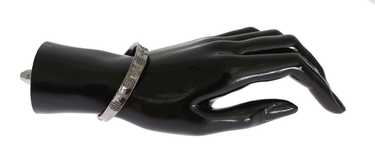 Nialaya Women's Gray Rhodium 925 Sterling Silver Bangle – Logo Detail, Handmade in Hollywood
