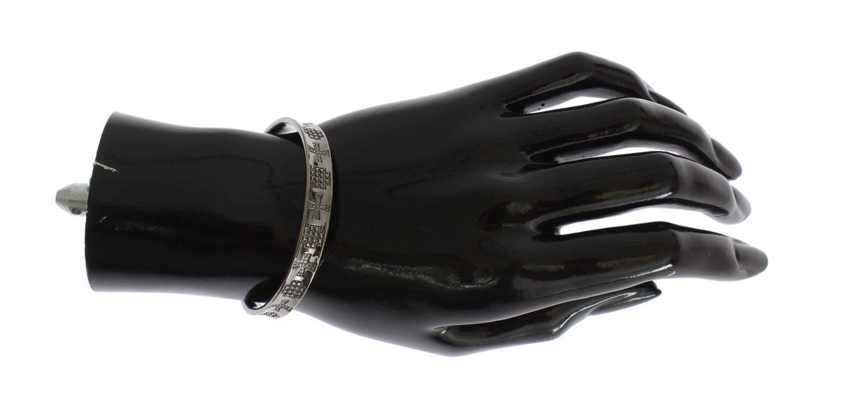 Nialaya Women's Gray Rhodium 925 Sterling Silver Bangle – Logo Detail, Handmade in Hollywood