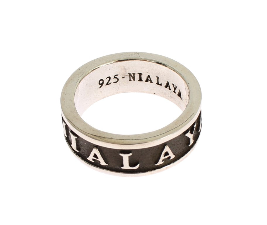 Nialaya Men's Silver & Black 925 Sterling Silver Ring – Logo Detail, Made in USA