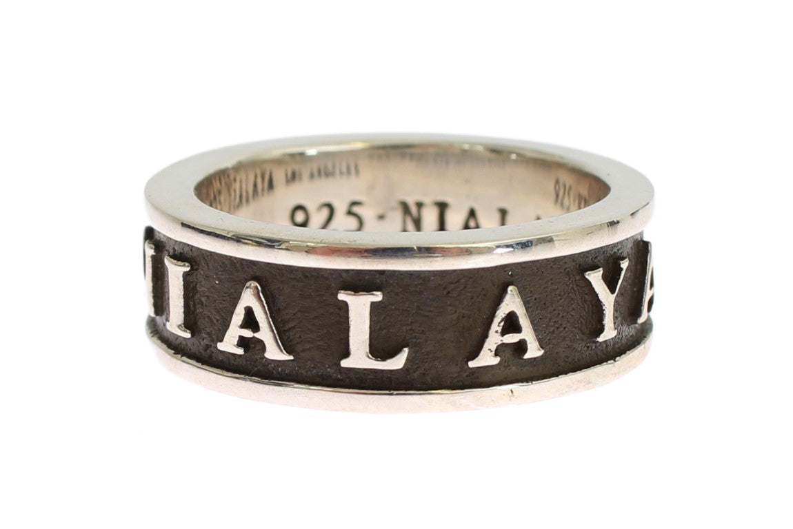Nialaya Men's Silver & Black 925 Sterling Silver Ring – Logo Detail, Made in USA