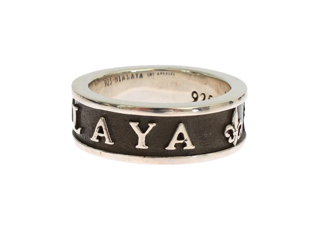 Nialaya Men's Silver & Black 925 Sterling Silver Ring – Logo Detail, Made in USA