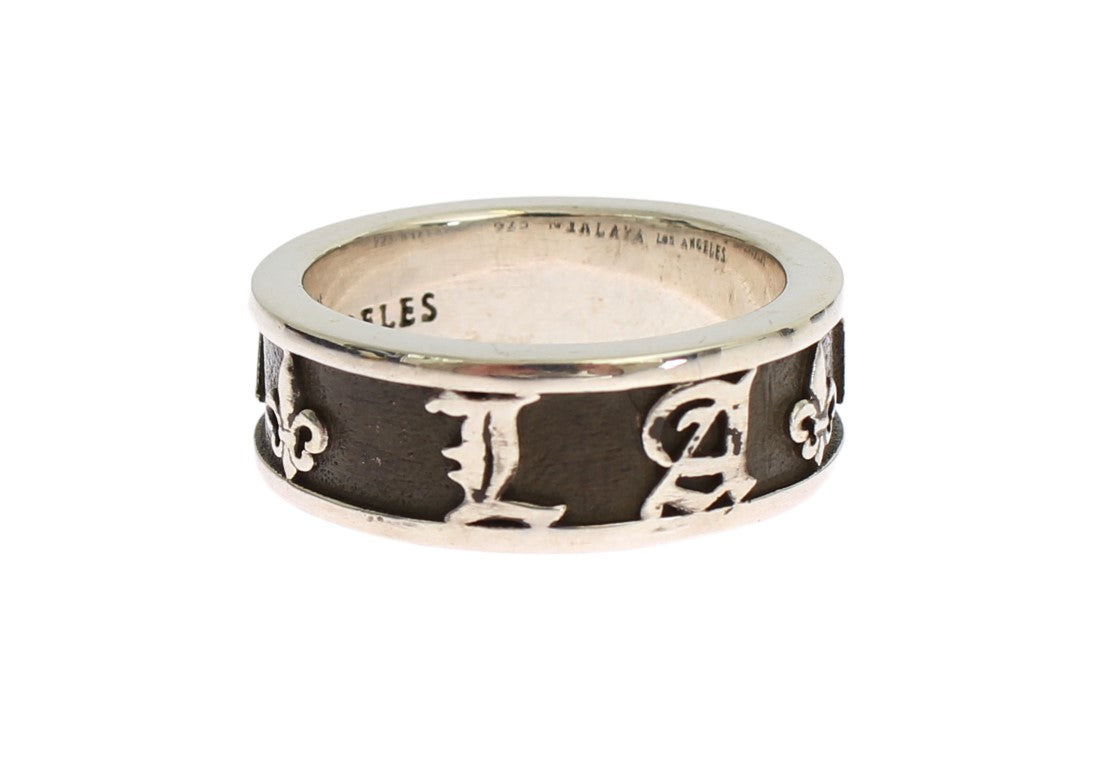Nialaya Men's Silver & Black 925 Sterling Silver Ring – Logo Detail, Made in USA