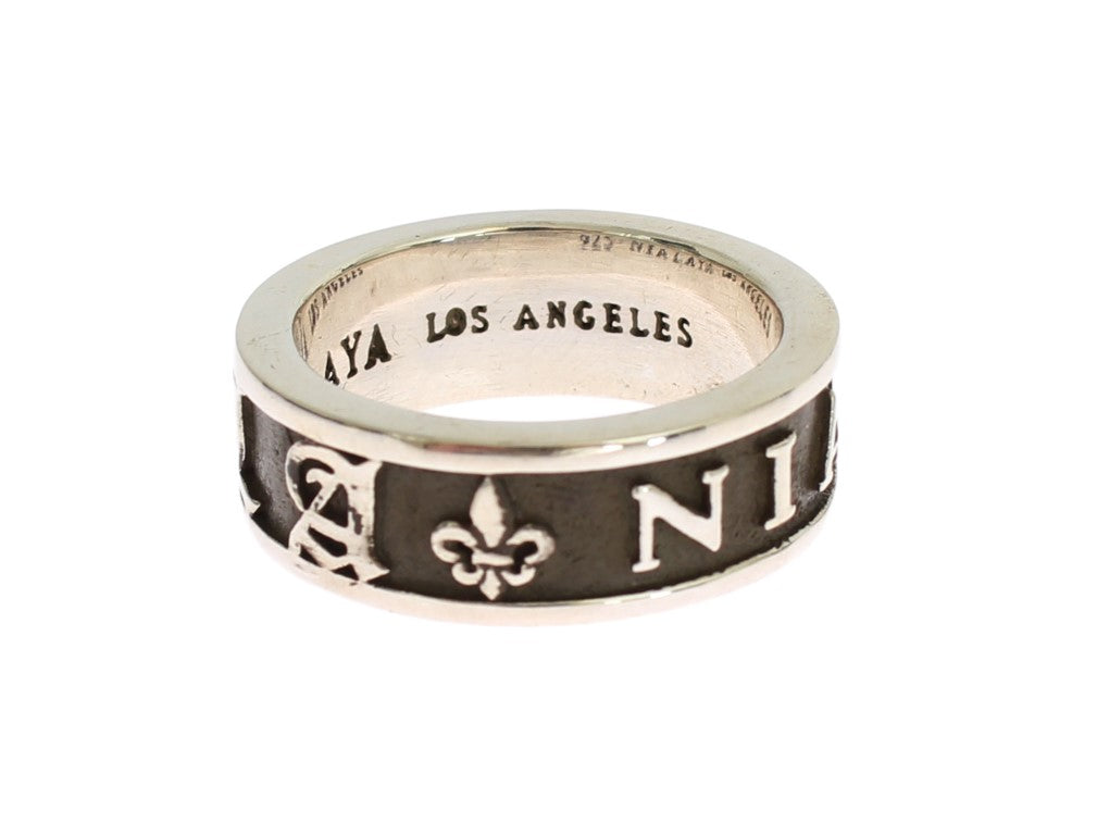Nialaya Men's Silver & Black 925 Sterling Silver Ring – Logo Detail, Made in USA
