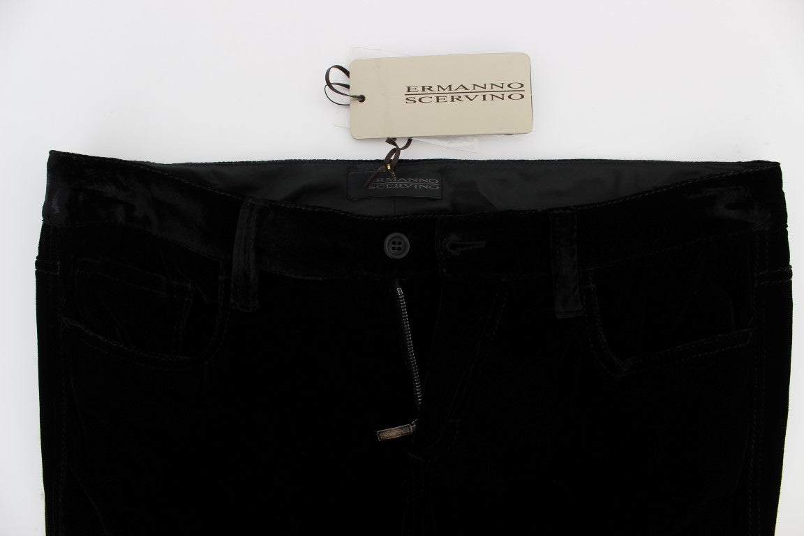 Ermanno Scervino Black Viscose Blend Velvet Slim Fit Pants