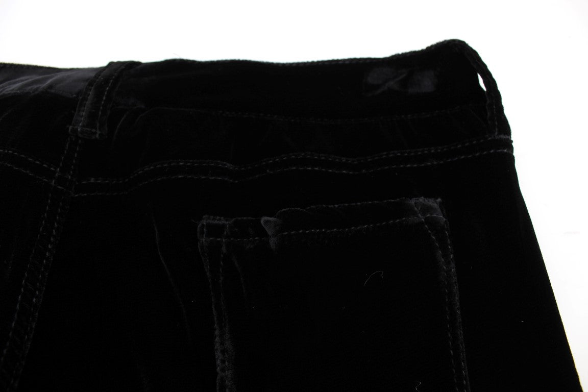 Ermanno Scervino Black Viscose Blend Velvet Slim Fit Pants