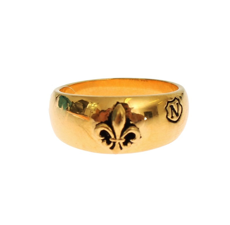 Nialaya Men's Gold 18K Plated 925 Sterling Silver Ring – Logo Detail, Handmade in Hollywood